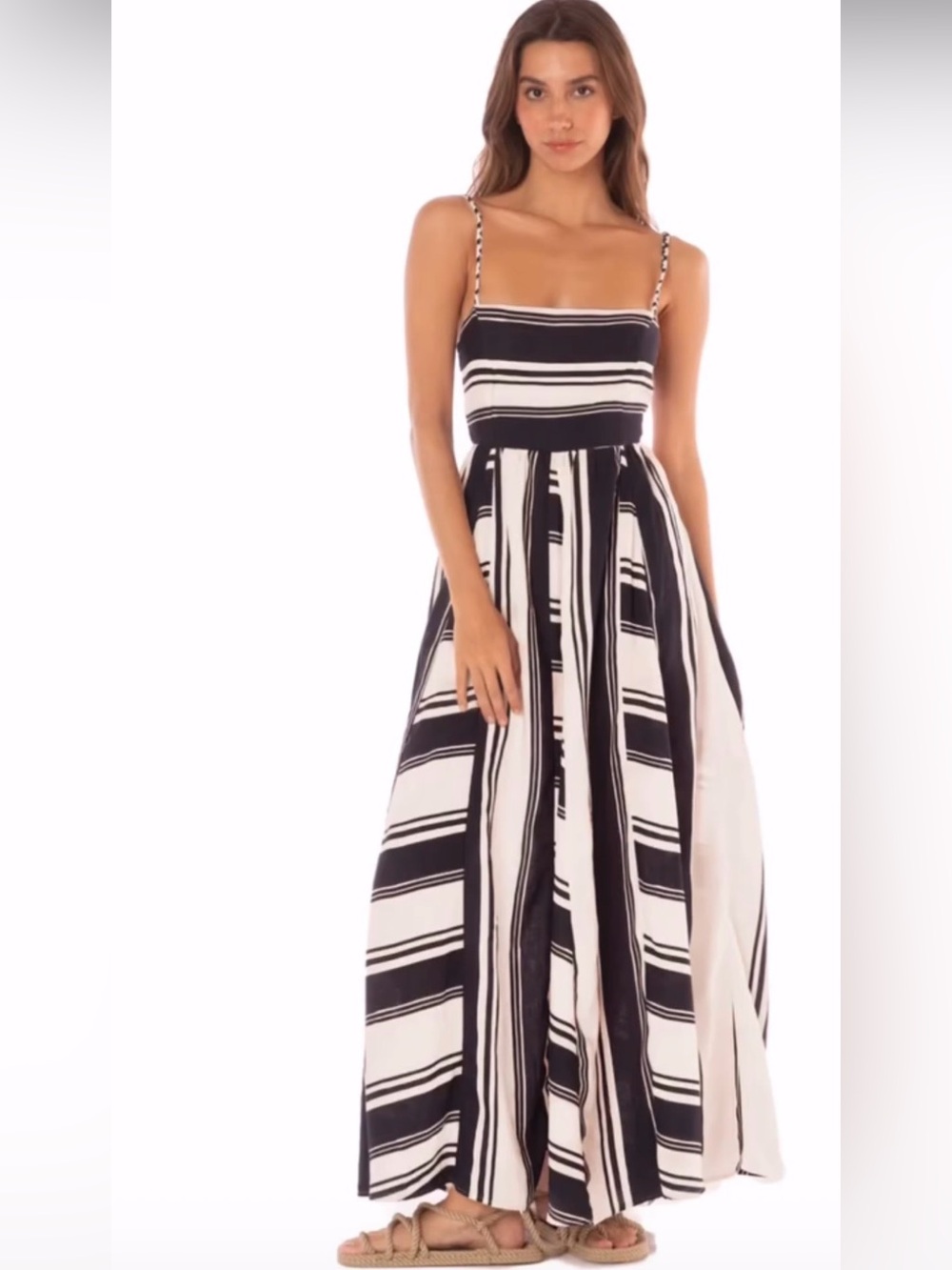 Maaji Ela Maxi Dress - Cream & Navy Boho Stripes Medium Excellent Condition